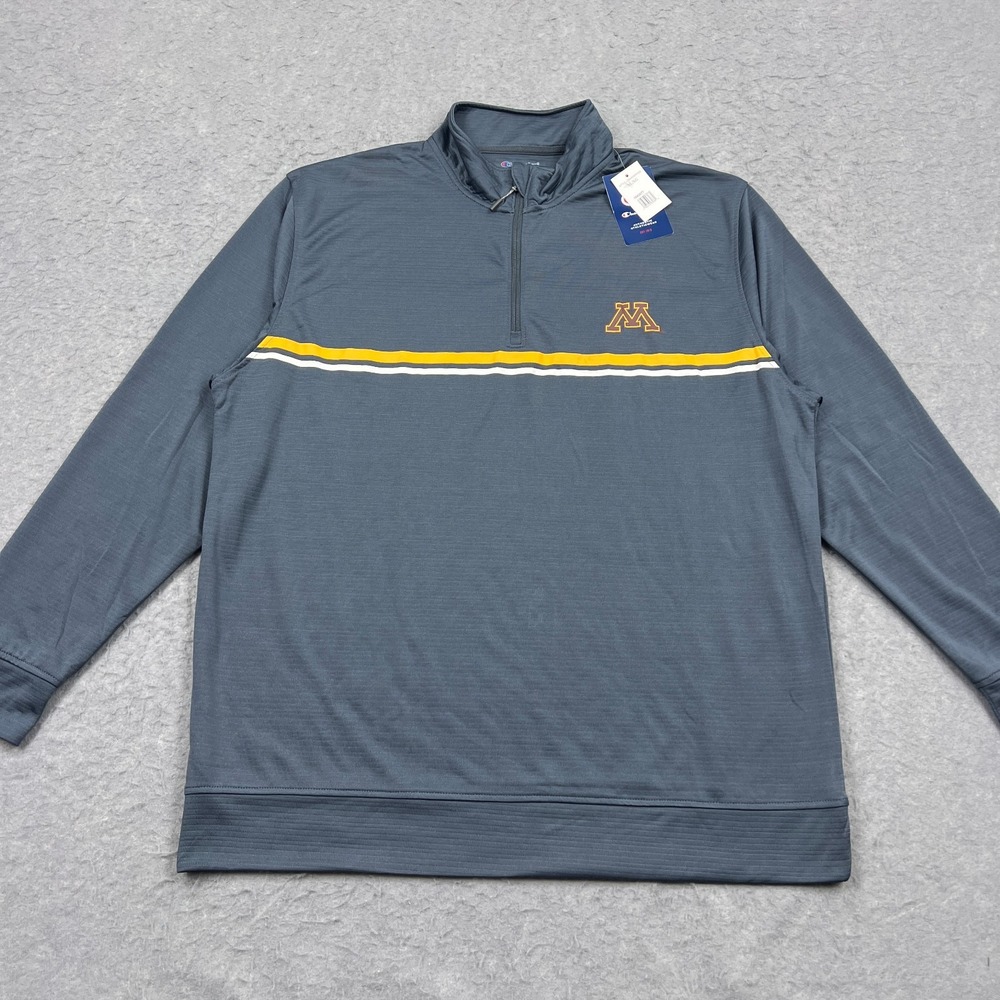 Champion Minnesota Golden Gophers 1/4 Zip Men's XL Gray Stripe Pullover Shirt
